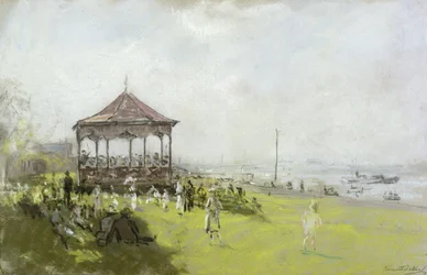 Figures near a Bandstand